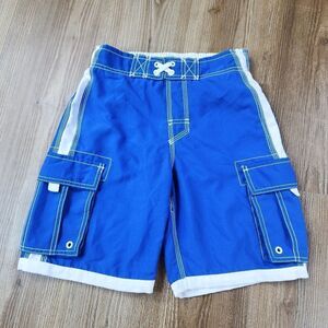 💜Cherokee Blue & White Board Swim Shorts Youth Medium